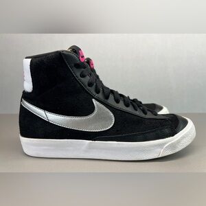 Nike Blazer Black and Silver Mid Vintage ‘77 High-Tops with Pink Accents